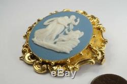 Superbe Antique Anglaise Or 15k Wedgwood Blue Jasperware Cameo Broche C1840