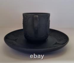 Tasse et soucoupe en jasperware basalt noir Wedgwood ANTIQUE 1891, rare, en très bon état (VG++)