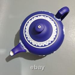 Théière vintage Wedgwood Jasper Ware bleu Portland