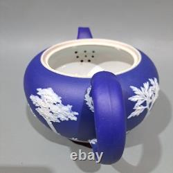 Théière vintage Wedgwood Jasper Ware bleu Portland