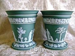 Très Grande Paire De Vases De Jaspe À La Sauge Vert Matricial Antique
