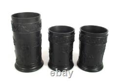 Trio de vases à couler en jaspe noir basaltique Wedgwood vintage