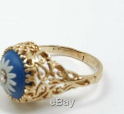 Trouvées Anglais Wedgwood Bleu Jasperware Or 14k Filigrane Diamond Ring