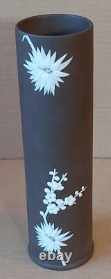 VASE TUBULAIRE HAUT ROND JASPERWARE PRUNUS CHOCOLAT BRUN WEDGWOOD