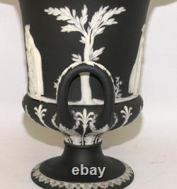 Vase Cratère Wedgwood Angleterre Noir et Blanc en Jasperware 19ème Siècle H 25,5 cm