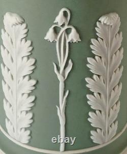 Vase à déversoir ancien Wedgwood Jasperware vert et blanc à décor d’acanthe et de campanules