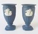 Vase &agrave; Pied En Jaspe Wedgwood Portland Bleu X 2 4 3/4 Pouces