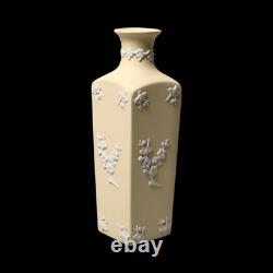 Vase artisanal Wedgwood Jasperware en jaune primevère avec prunus blanc