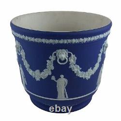 Vieux Wedgwood Jasperware Cobalt Blue Cache Pot Jardiniere Made In England 7