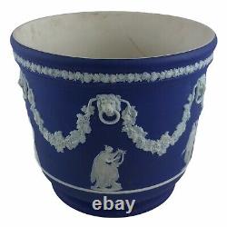 Vieux Wedgwood Jasperware Cobalt Blue Cache Pot Jardiniere Made In England 7
