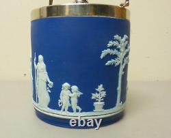 Vinage Wedgwood Jasperware Dark Blue Biscuit Barrel / Cracker Jar Avant 1970