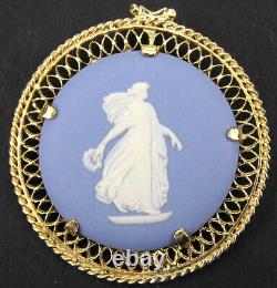 Vintage 14k Gold Wedgwood Bleu Jasperware Pendentif Médaillé Heures De Danse Brooch