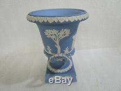 Vintage Grand Bleu Wedgwood Jasperware Double Handled Pedestal Vase Urne, Rare