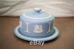 Vintage Mint Wedgwood Jasperware Classique Blue Plate Gâteau Avec Couvercle Angleterre