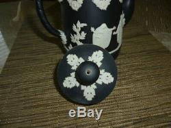 Vintage Noir Jasperware Wedgwood Petit Teapot Avec Couvercle