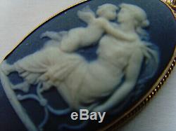 Vintage Or 9 Ct Bleu Foncé Wedgwood Jasperware Pendentif Cameo Date De La Lettre L 1883