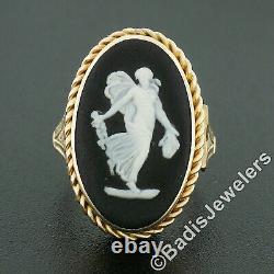 Vintage Wedgwood 14k Or Oval Lunette Jasperware Avec Fairy Cameo Twisted Wire Ring