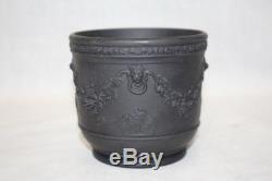 Vintage Wedgwood Black Basalt Jasperware 3.5 Jardinière, Cache Pot Ou Jardinière