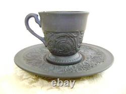 Vintage Wedgwood Black Basalt Jasperware Demitasse Cup And Soucoupe