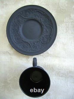 Vintage Wedgwood Black Basalt Jasperware Demitasse Cup And Soucoupe