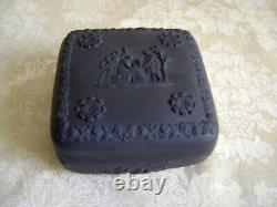Vintage Wedgwood Black Basalt Jasperware Square Lidded Box Menthe