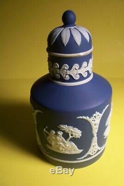 Vintage Wedgwood Bleu Cobalt Jasperware Tea Caddy-angleterre L-115 E