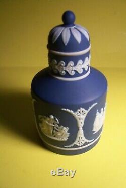 Vintage Wedgwood Bleu Cobalt Jasperware Tea Caddy-angleterre L-115 E