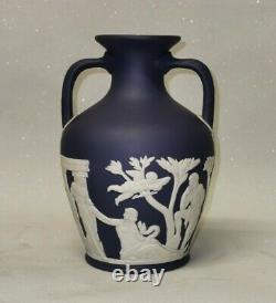 Vintage Wedgwood Bleu Foncé Jasperware Classique 6 Vase Portland Jasper Ware