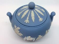 Vintage Wedgwood Bleu Jasper Ware Teapot, Creamer Et Set Sucre
