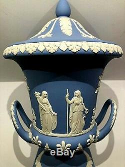Vintage Wedgwood Bleu Jasperware 11,75 Sacrifice Urne Vase Figures Nouveau