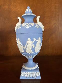 Vintage Wedgwood Bleu Jasperware Heures Danse Urne Vase Avec Couvercle Bacchus