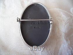 Vintage Wedgwood Broche Pin Noir Jasper Blanc Jasperware Cadre En Argent