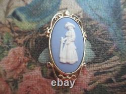 Vintage Wedgwood Gold Bijoux Brooch Pendentif Bleu Et Blanc Jasperware Bijoux