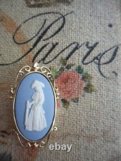 Vintage Wedgwood Gold Bijoux Brooch Pendentif Bleu Et Blanc Jasperware Bijoux