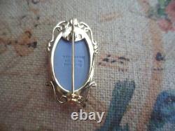 Vintage Wedgwood Gold Bijoux Brooch Pendentif Bleu Et Blanc Jasperware Bijoux