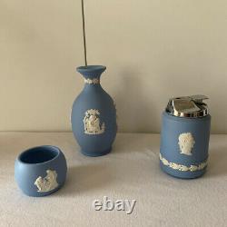 Vintage Wedgwood Jasperware Ensemble De 4 Articles Plaque De Plateau Rare Lighter Vase Tray Box