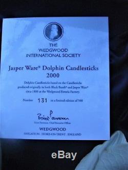 Vintage Wedgwood Jasperware Paire De Bougeoirs Dolphin En Édition Limitée C2000