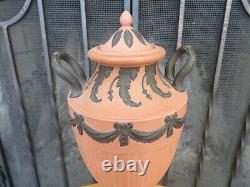 Vintage Wedgwood Noir Sur Terre Cuite Jasperware Pedestal Urn Vase Drapery Swags