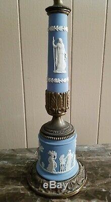Vintage Wedgwood Pale Blue Jasperware Jasper Ware 31 Lampe De Table Électrique Rare