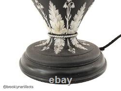 Vintage Wedgwood Porcelaine Black Jasperware Vase De Lampe Ou Urn