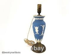 Vintage Wedgwood Porcelaine Bleu Clair Jasperware Vase De Lampe