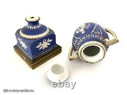 Vintage Wedgwood Porcelaine Bleu Jasperware Vase De Lampe Ou Urne Avec Base
