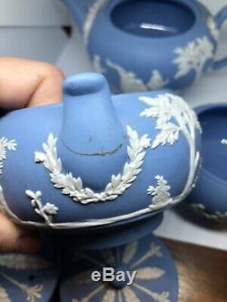 Vintage Wedgwood Set Bleu Jasper Ware Teapot Sucrier Et