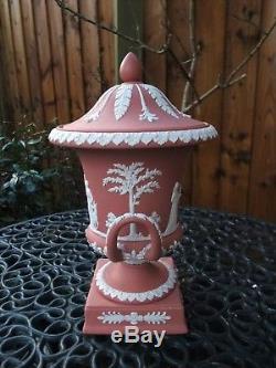 Vintage Wedgwood Terracotta / Pink Jasperware Grande Urne À Couvercle C1958