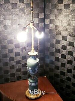 Vintage Wedgwood Vert Jasperware Et Laiton Lampe Design Néo-classique 3 Lumière