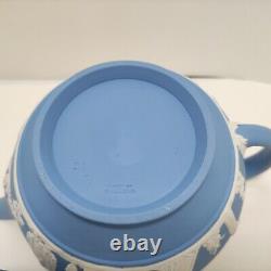 Vintages Wedgwood 1953 Angleterre Jasperware Blue Tapot Avec Sugar Bowl Et Creamer