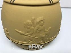 Vtg Début Des Années 1900 Wedgwood Jaune Ware Cane Pattern Jam Jar China Mint