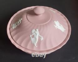 Vtg Grand Bol à Poudre en Jasperware Wedgwood Rose avec Couvercle Heures Dansantes Rare