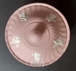 Vtg Grand Bol à Poudre en Jasperware Wedgwood Rose avec Couvercle Heures Dansantes Rare