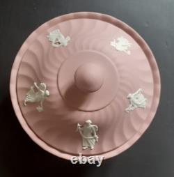 Vtg Grand Bol à Poudre en Jasperware Wedgwood Rose avec Couvercle Heures Dansantes Rare